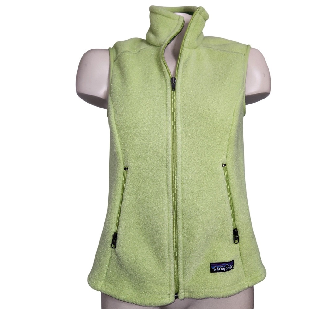 Patagonia Synchilla Fleece Vest Womens XS Lime Green Full Zip P-6 Logo Hiking‎